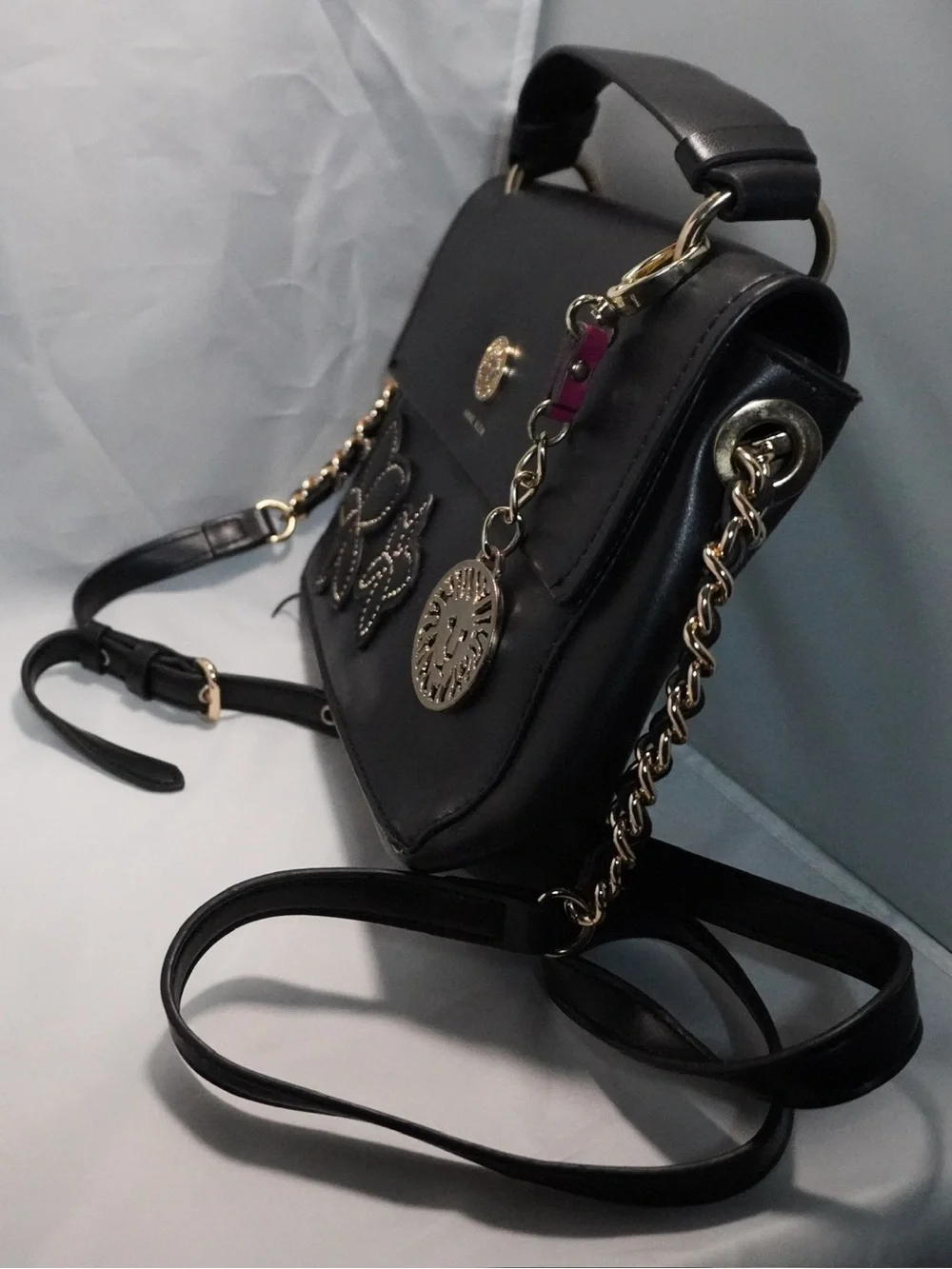 Anne Klein Black Floral Convertible Satchel Crossbody Bag